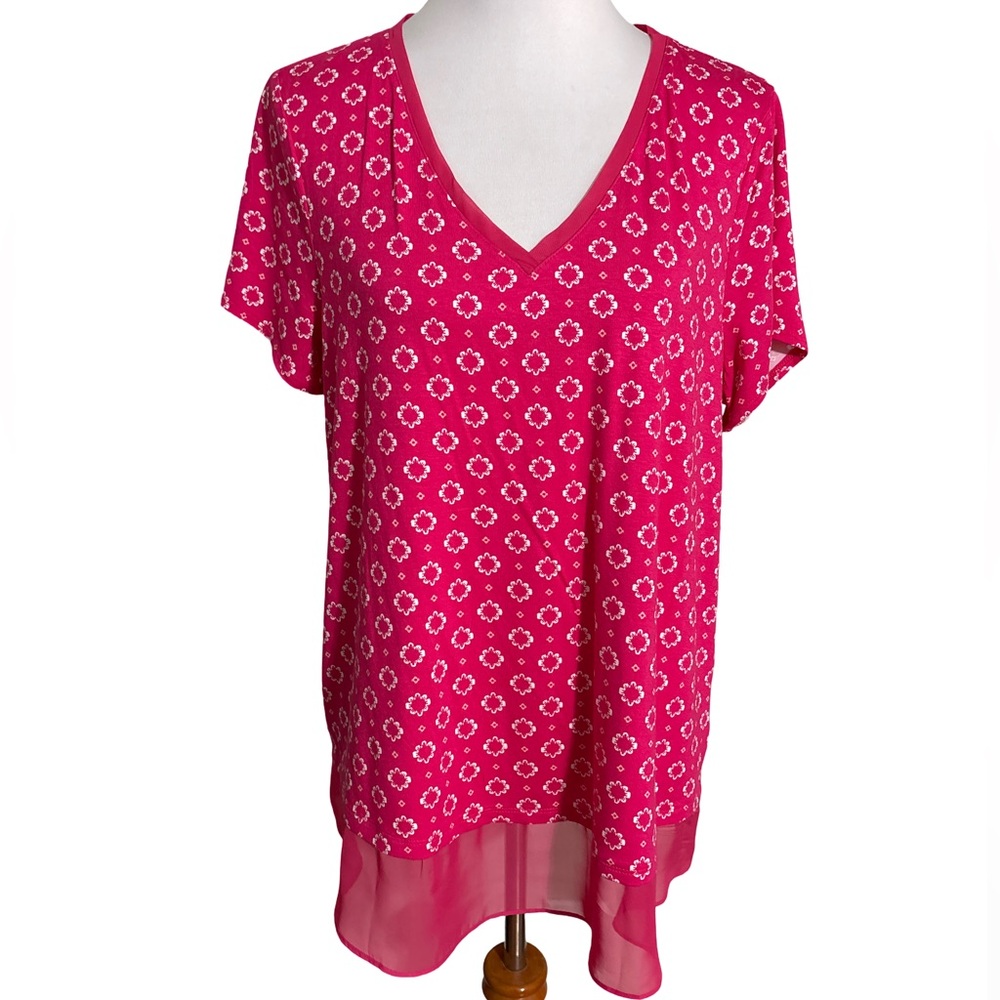 JM Collection Floral Fuchsia V Neck Tunic